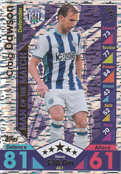 Craig Dawson West Bromwich Albion 2016/17 Topps Match Attax Man of the Match #451